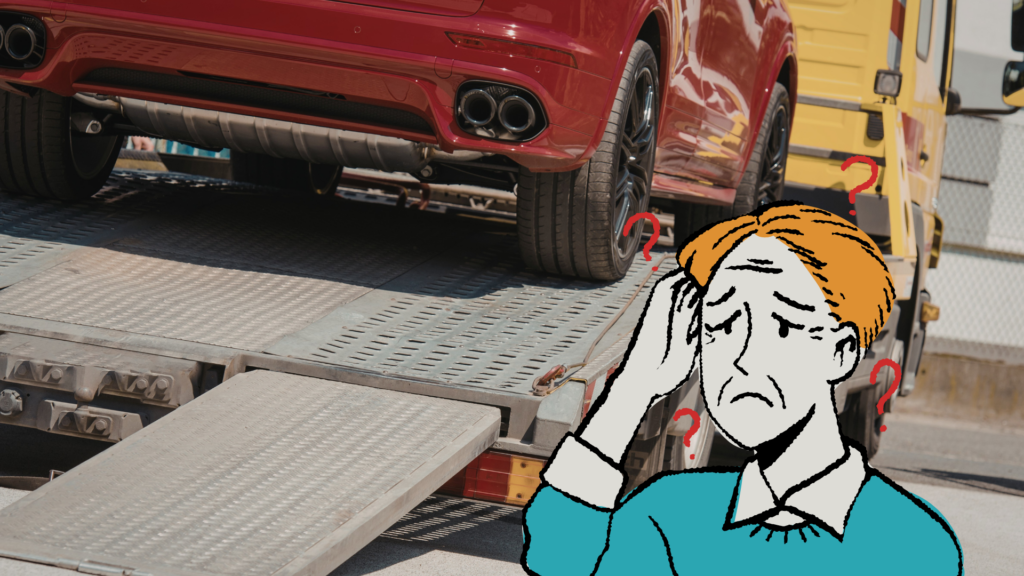 Veículo apreendido, homem chateado a frente